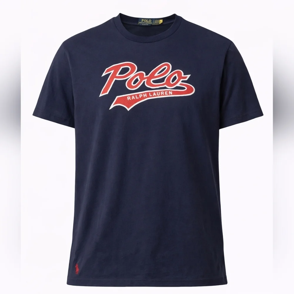 Polo by Ralph Lauren Men's Dark Blue and Red Tee